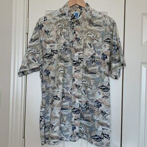 🎉HP🎉 Men's XL Nautical Fishing Button Down Shirt Short Sleeve Pocket EUC